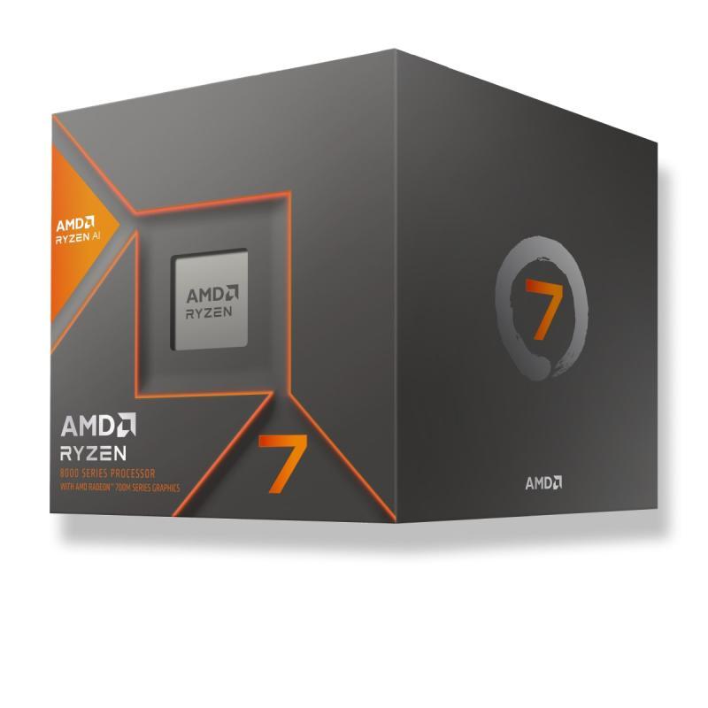 Procesor AMD Ryzen 7 8700G, 8C/16T, 4.2–5.1 GHz, arhitectură Zen 4 (4 nm), socket AM5, TDP 65 W, grafică Radeon 780M (RDNA 3), DDR5-5200, PCIe 5.0.