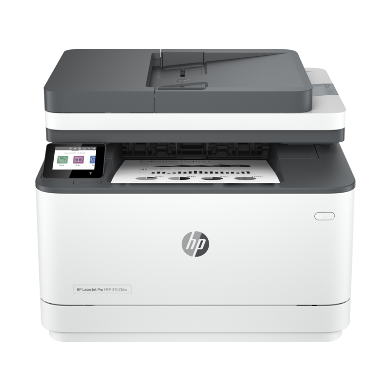 Multifunctional laser monocrom HP 3102fdw, Imprimare,copiere,scanare,fax, A4, Viteza pana la 33 ppm, rezolutie 1200x1200 dpi, Duplex automat, Volum maxim 50000 pagini cu recomandat de 2500 pagini, Interfata USB, Retea si wireless, Ecran tactil de 2.7 inch