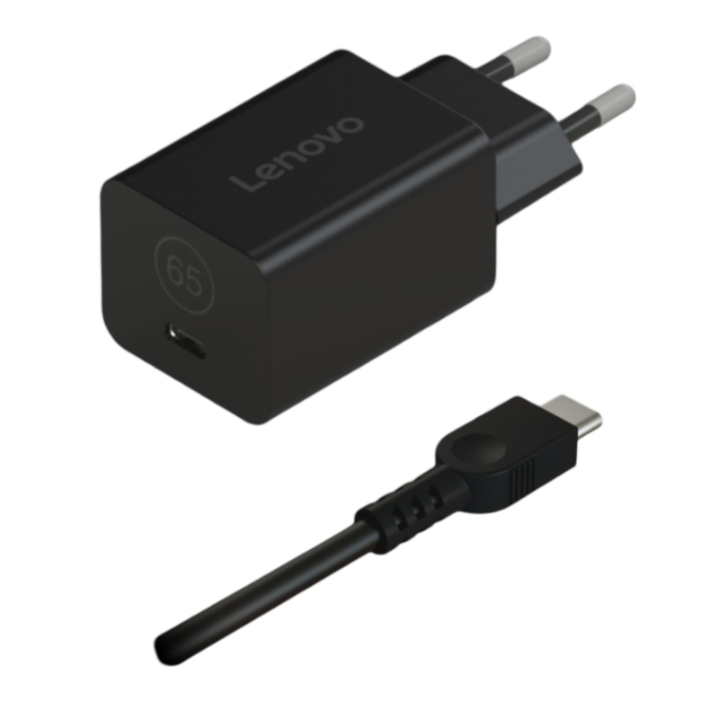 Lenovo GaN Nano 65W Adapter -EU; Connectivity: 2pin/3pin; Charging Port: Type-C; Color: Black; Package Type : Brown Box;