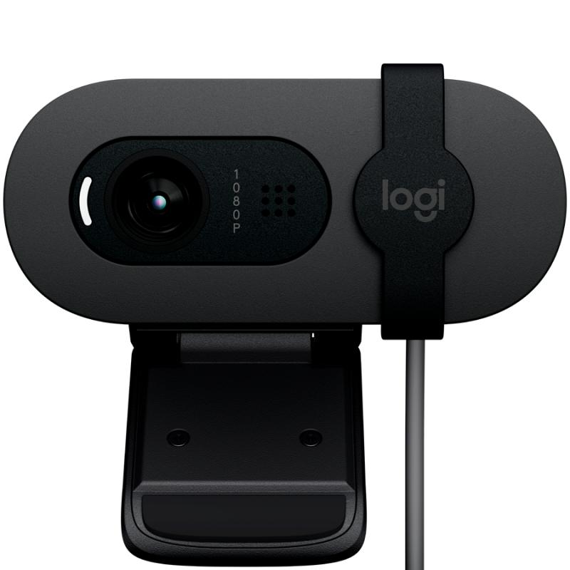 Camera web Logitech Brio 100, rezolutie 1920 x 1080 Full HD, 30 fps, microfon incorporat, conexiune USB-A, lungime cablu 1.5m, negru