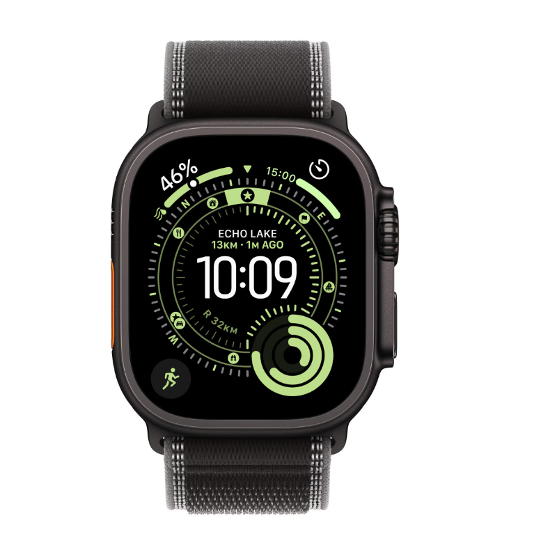 Apple Watch Ultra 3 GPS + Cellular 49mm Black Titanium Case with Black/Charcoal Trail Loop - S/M