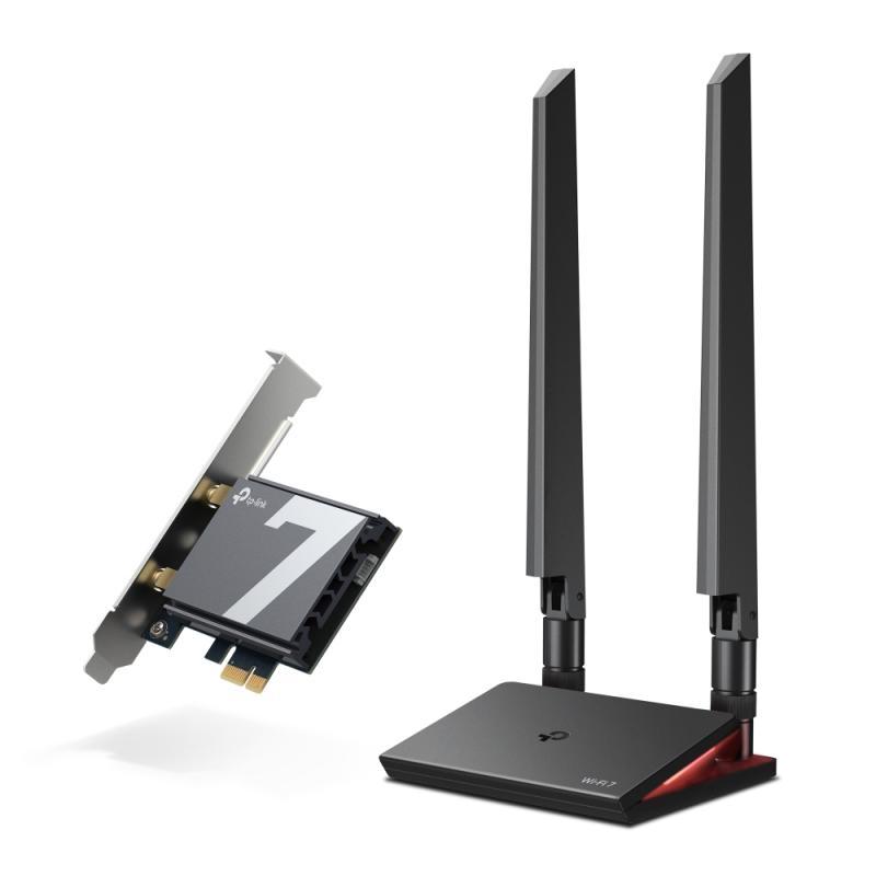 BE9300 Tri-Band Wi-Fi 7 Bluetooth PCI Express Adapter SPEED: 5760 Mbps at 6 GHz + 2880 Mbps at 5 GHz + 688 Mbps at 2.4 GHz SPEC: 2× High Gain Tri-Band External Antennas,  Include High Gain Tri- Band Antennas with Extension Cable & Magnet Base, Multicolor 