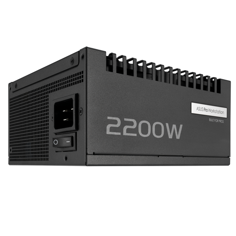 ASUS Pro WS 2200W Platinum. Total power: 2200 W, AC input voltage: 200 - 240 V, Power Factor Correction (PFC) type: Active. Motherboard power connector: 20+4 pin ATX, Motherboard power cable length: 61 cm, SATA power cable length: 120,400 mm. Purpose: PC,