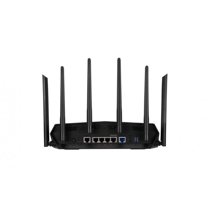 ASUS TUF Gaming AX6000 Dual Band WiFi 6 Gaming Router, Network Standard: IEEE 802.11a, IEEE 802.11b, IEEE 802.11g, WiFi 4 (802.11n), WiFi 5 (802.11ac) WiFi 6 (802.11ax), IPv4, IPv6, AX6000- 1148+4804 Mbps, 6 antene externe, Procesor: 2.0 Ghz, Memorie: 512