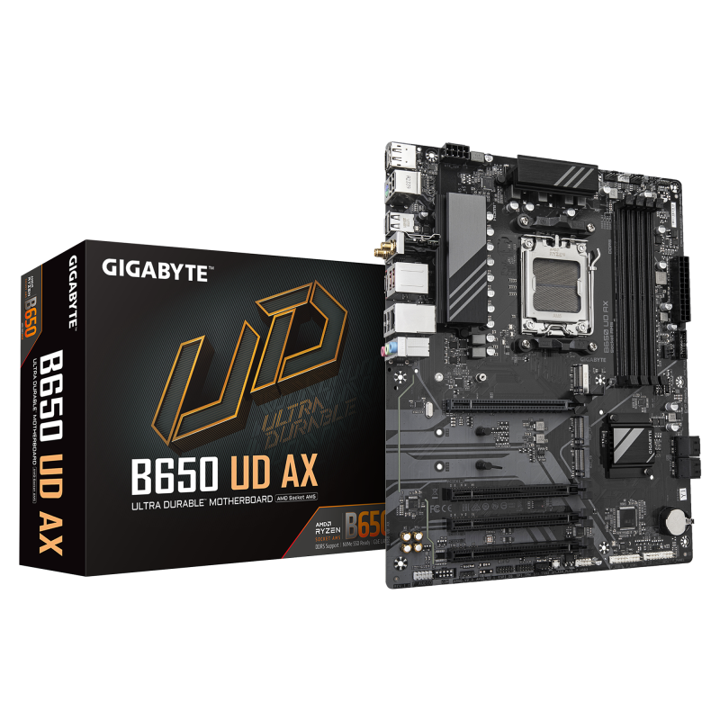 Placa de Baza GIGABYTE B650 UD AX AM5, 4x DDR5, 1x DP 1x HDMI, 1x PCIE 4.0 x16 2x PCIE 3.0 x16 1x PCIE 3.0 x1, 3x M.2, 4x SATA 6GB/s, ATX