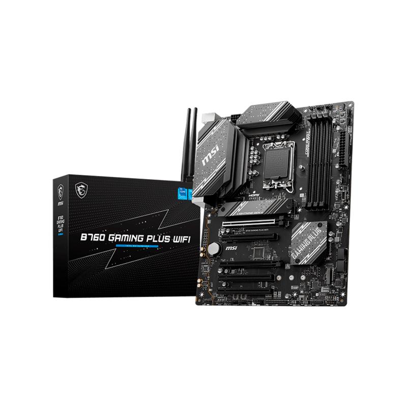 MSI B760 GAMING PLUS WIFI, ATX, Socket 1700, Intel B760 Chipset, Dual Channel DDR5 up to 6800(OC)MHz,5x PCIe x16 slot, 4xSATA 6G, 2x M.2 slot, 2x USB 3.2 Gen 1,4x USB 2.0, 1x HDMI, 1x DP, 2.5G LAN, 7.1 Audio, 3y warranty
