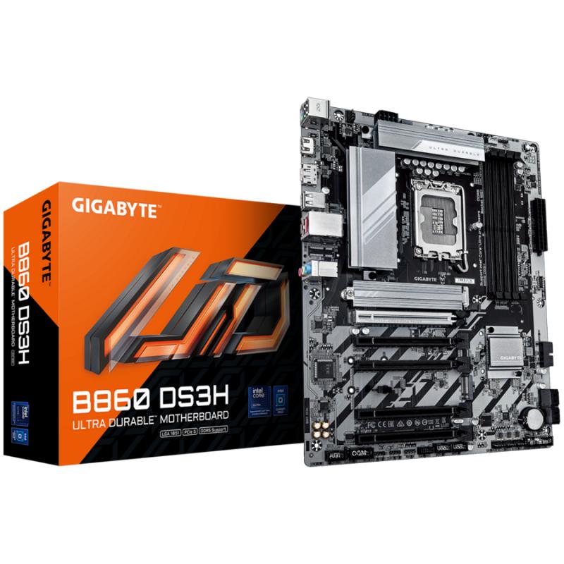 Placa de Baza GIGABYTE B860 DS3H LGA1851, 4x DDR5, 1x HDMI 1x DP, 1x PCIE 5.0 x16 4x PCIE 4.0 x16, 2x M.2, 4x SATA 6GB/s, ATX