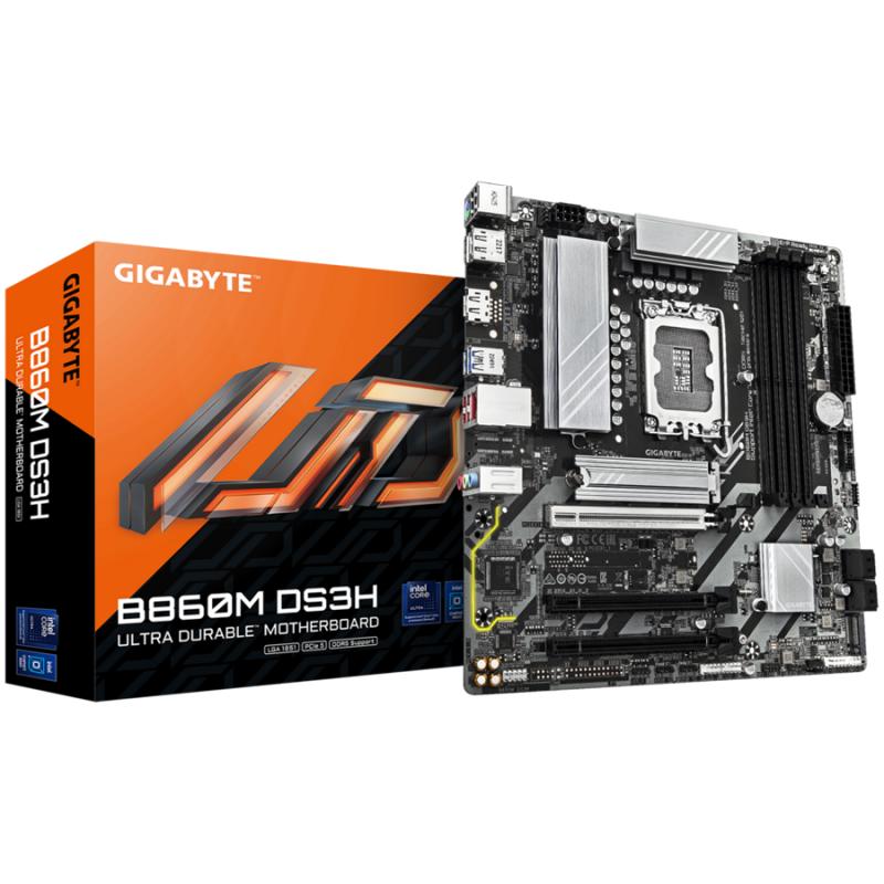 Placa de Baza GIGABYTE B860M DS3H LGA1851, 4x DDR5, 1x HDMI 2x DP, 1x PCIE 5.0 x16 2x PCIE 4.0 x16, 2x M.2, 4x SATA 6GB/s, mATX