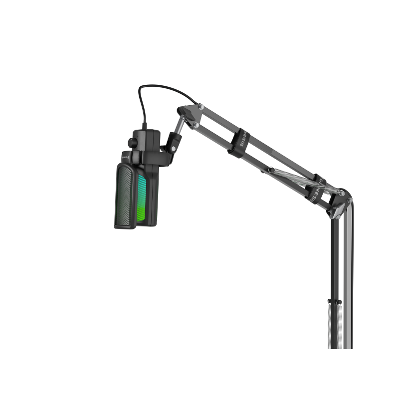 Brat cu microfon Genesis Radium 251, tip Condenser, model cardioid, suport fix, conectivitate USB-C, raspuns in frecventa 50 - 16.000 Hz, sensibilitate 40 dB, lungime cablu 200 cm, negru