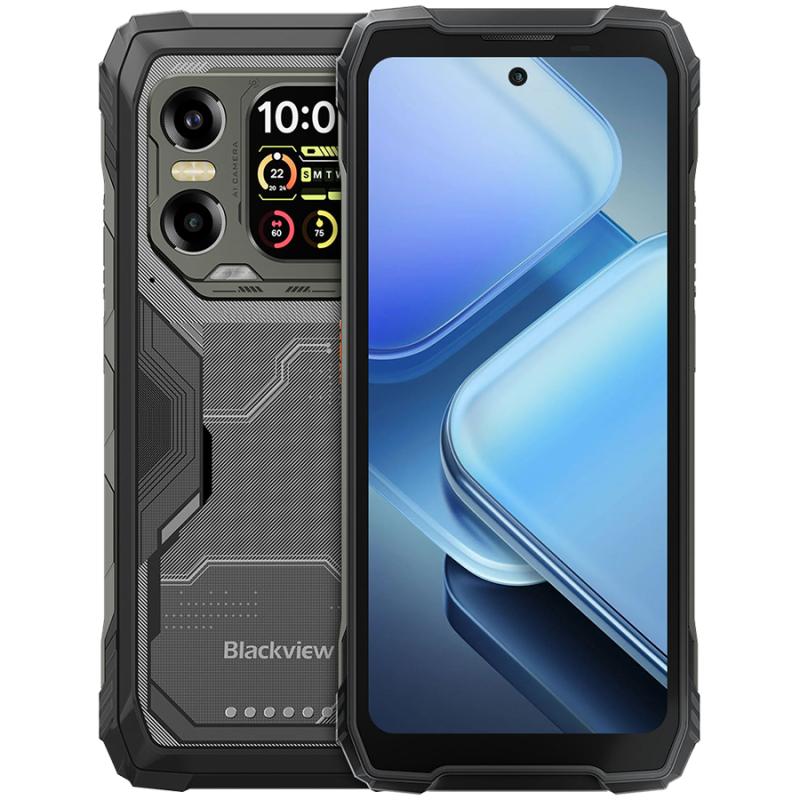 Blackview XPLORE 1X Rugged Phone 5G 6.78 inch FHD 2460x1080 120Hz + 2.01 inch 296x240 12/256Gb MT 7050 Octa-Core 2.4GHz 50MP Front 108+20MP Rear Cam Night vision WiFi6 NFC 10000mAh MIL-STD-810H Android 15 Black