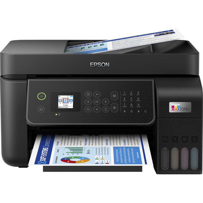 Multifunctional inkjet color Epson EcoTank CISS L5310, dimensiune A4 (Printare,Copiere, Scanare, Fax), printare borderless, viteza 33ppm alb-negru, 15ppm color, rezolutie 5760 x 1440 dpi, alimentare hartie 100 coli, ADF 30 coli ,scanner CIS, rezolutie 120
