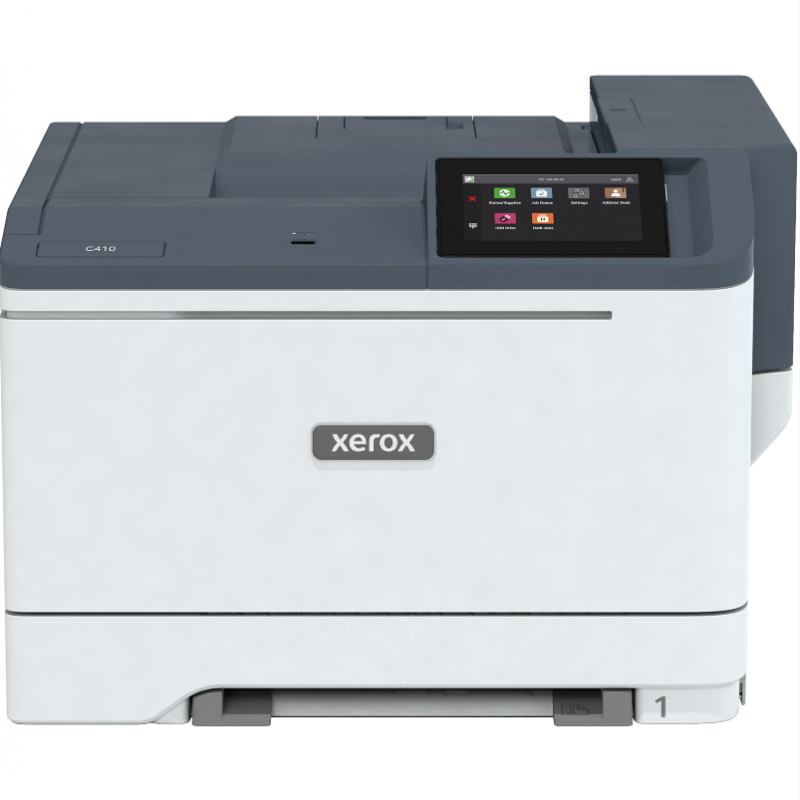 Imprimanta laser color Xerox C410V_DN, Viteza Până la 42/40 ppm Letter/A4, Procesor 1 GHz Dual-Core, Memorie 1 GB RAM/8 GB eMMC/Opțional: HDD 500+ GB, Interfata: USB de mare viteză 2.0 (tip A), USB de mare viteză (tip B) Gigabit Ethernet/Opțional: Adaptor