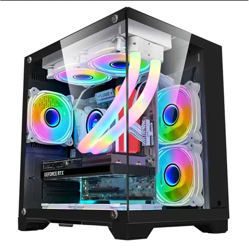 Carcasa 1stPlayer Gaming MV5-TP-bk, 5 ventilatoare aRGB infinity efect Micro-ATX, telecomanda, negru