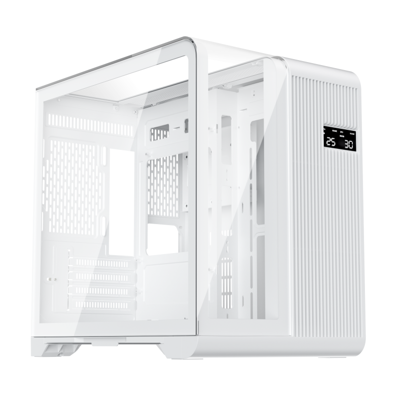 Carcasa 1stPLAYER Gaming RT5-wh, afisaj digital, 3 ventilatoare aRGB infinity efect, telecomanda, Micro-ATX, alb