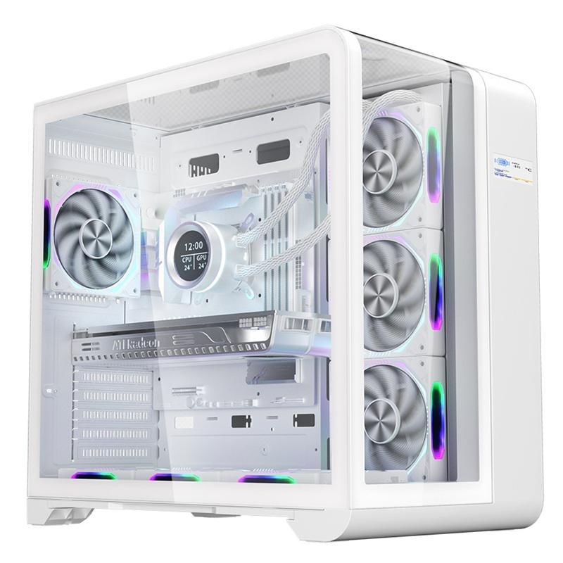 Carcasa 1stPLAYER Gaming RT7-wh, afisaj digital, 4 ventilatoare aRGB infinity efect, telecomanda, ATX, alb