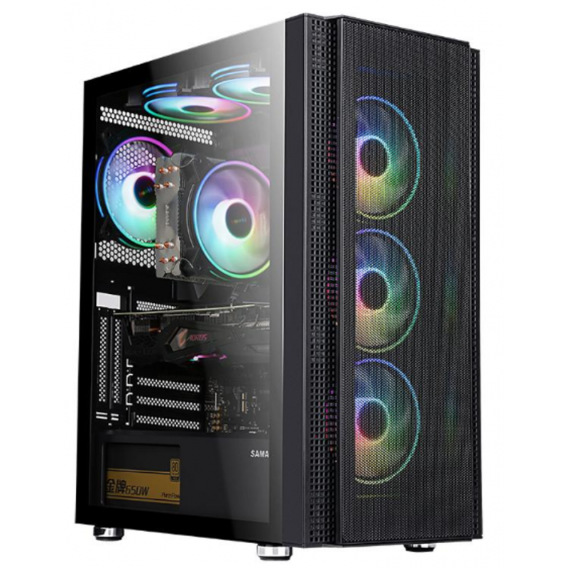 Carcasa gaming Serioux Quantum, fara sursa, tip middle tower, capac superior cu filtru magnetic de praf, panoul lateral: sticla securizata, sasiu: SPCC 0.6T, USB2.0x2+HD Audio, USB 3.0 x1, porturi rezervate pentru ventilator:, față: 3 x ventilatoare fixe 
