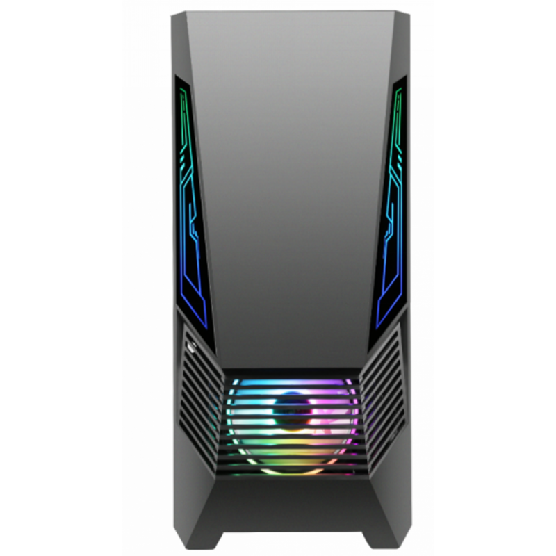 Carcasa gaming Serioux Rogue, tip middle tower, mesh si banda ARGB, Capac superior cu filtru magnetic de praf, panoul lateral: sticla securizata, sasiu: SPCC 0.6T, USB2.0x2+HD Audio, USB 3.0 x1, porturi rezervate pentru ventilator:, față: 1 ventilator RGB