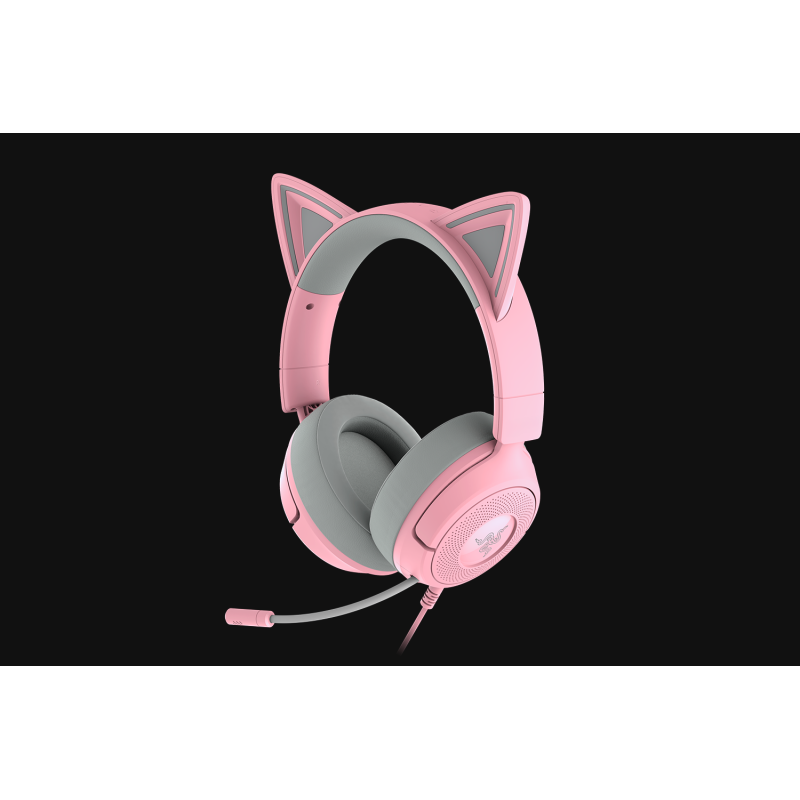 Casti Razer Kraken Kitty V3 X, frecventa raspuns 20 Hz – 28 kHz, sensibilitate 98 dBSPL / mW at 1 kHz by HATS si microfon unidirectional, sensibilitate microfon -42 ± 3 dBV / Pa, 1 kHz, roz