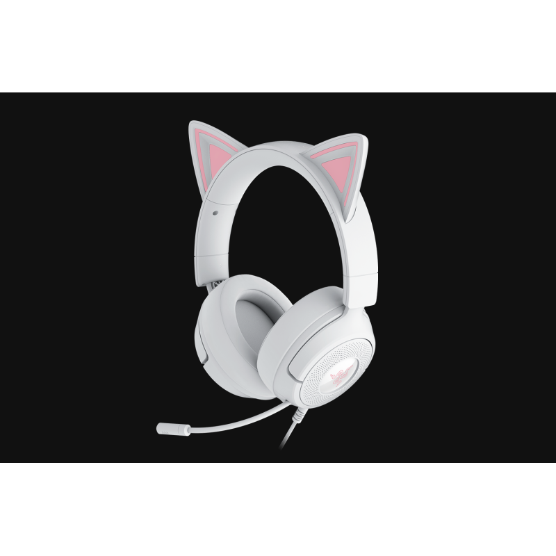 Casti Razer Kraken Kitty V3 X, frecventa raspuns 20 Hz – 28 kHz, sensibilitate 98 dBSPL / mW at 1 kHz by HATS si microfon unidirectional, sensibilitate microfon -42 ± 3 dBV / Pa, 1 kHz, alb