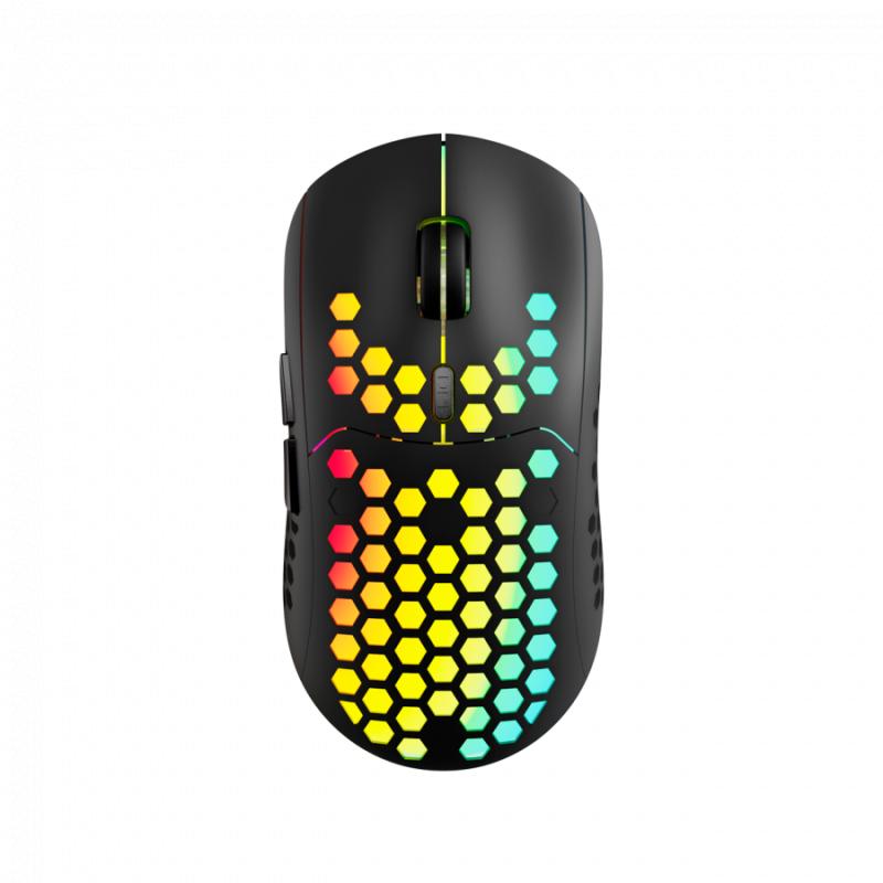 Canyon 7keys Gaming 2.4G wireless mouse, KA8 sensor, DPI up to 1600, rubber coating on panel, Huano 1million switch, 45cm PVC cable, ABS material. 400mAh battery, size: 125.8*63.7*41mm, weight: 95g, Black