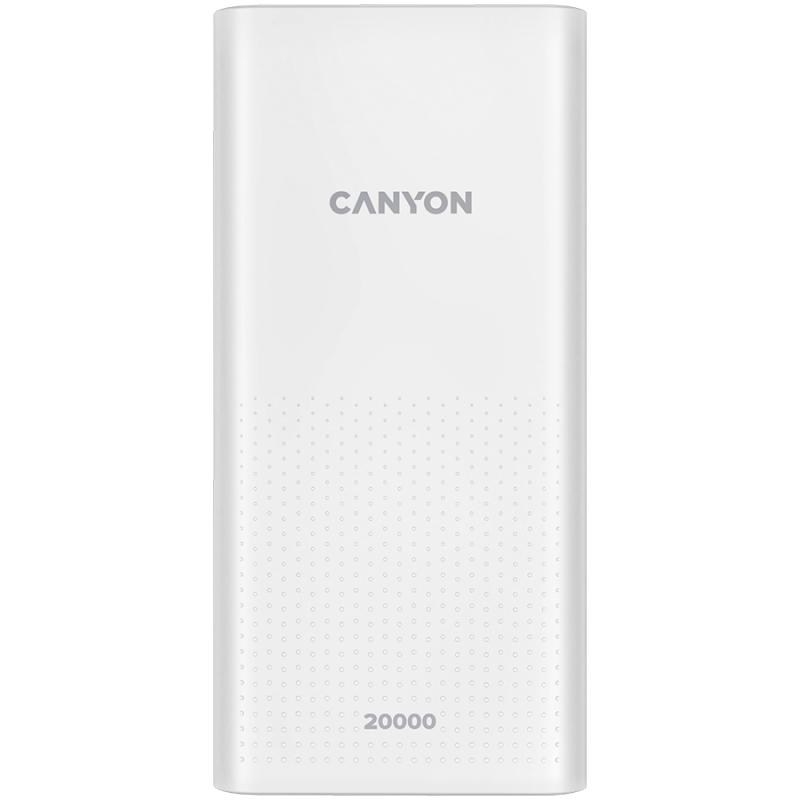 CANYON PB-2001, Power bank 20000mAh Li-poly battery, Input 5V/2A , Output 5V/2.1A(Max) , 144*69*28.5mm, 0.440Kg, white