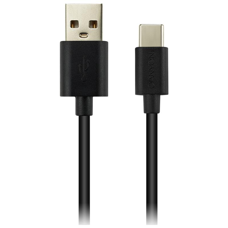 CANYON UC-2 Type C USB 2.0 standard cable, Power & Data output, 5V 1A, OD 3.2mm, PVC Jacket, 2m, black, 0.036kg