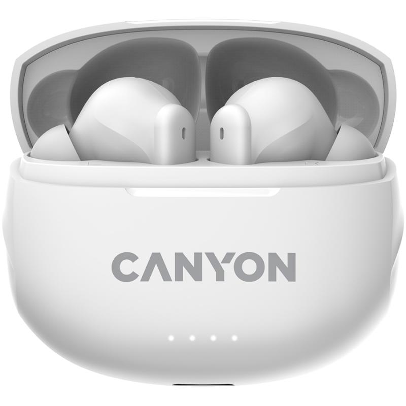 CANYON TWS-8, Bluetooth headset, with microphone, with ENC, BT V5.3 BT V5.3 JL 6976D4, Frequence Response:20Hz-20kHz, battery EarBud 40mAh*2+Charging Case 470mAh, type-C cable length 0.24m, Size: 59*48.8*25.5mm, 0.041kg, white