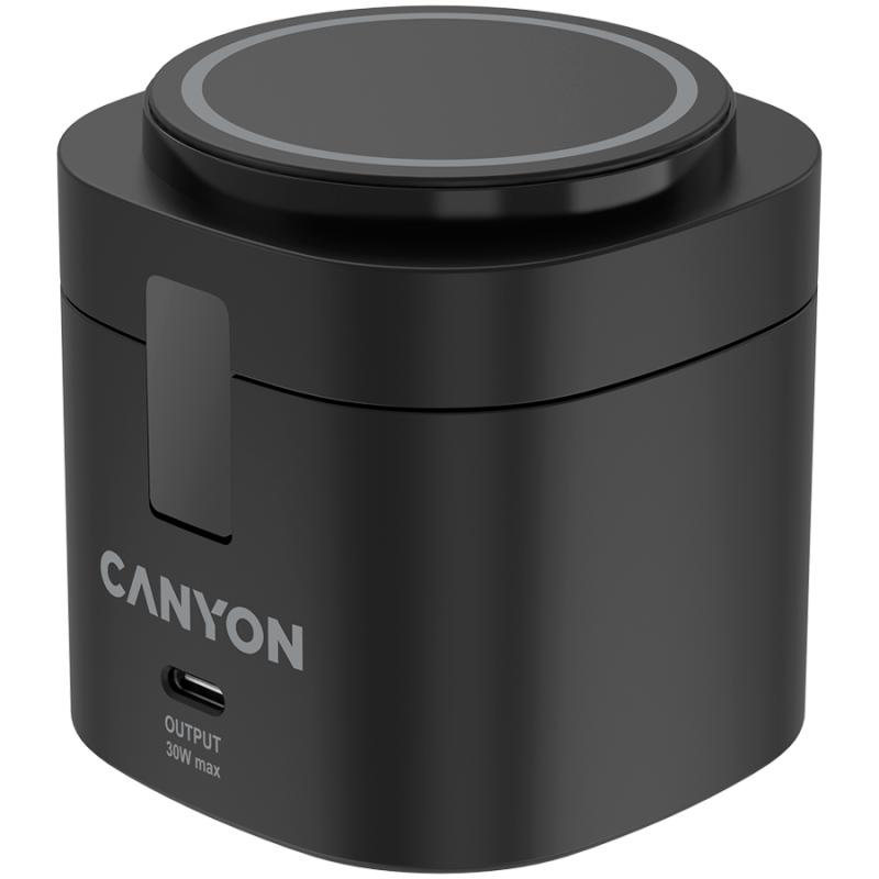 Canyon 4 in 1 Wireless Charging Stand, 30W max, Size: 70x70x70.3mm, weight: 414g, with 65W charger and 1M cable, black