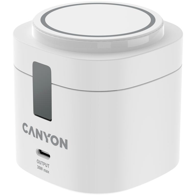 Canyon 4 in 1 Wireless Charging Stand, 30W max, Size: 70x70x70.3mm, weight: 414g, with 65W charger and 1M cable, white