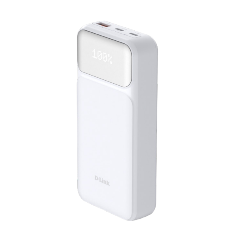 D-Link DPP-201. Battery capacity: 20000 mAh. USB Type-A output ports: 1, USB Type-C ports quantity: 2. Product colour: White