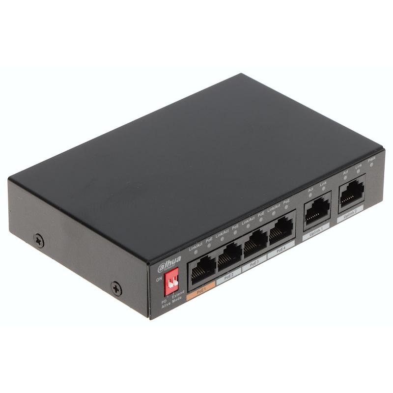 DAHUA SWITCH 6P 10/100 4POE PORTS Switch unmaneged cu 6 porturi 10/100Mbps cu 4 porturi PoE > Suportă standardele IEEE802.3, IEEE802.3u, IEEE802.3ab și IEEE802.3x > Autoadaptare MDI/MDIX > Portul RJ-45 acceptă autoadaptarea 10/100 Mbps și confirmă standar