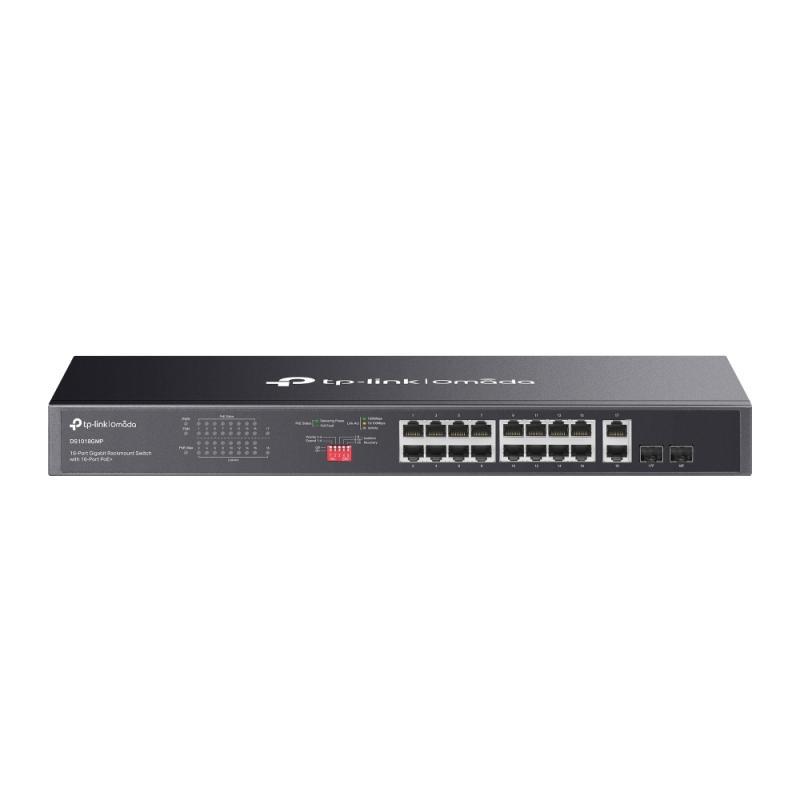 Omada 18-Port Gigabit Rackmount  Switch with 16-Port PoE+ PORT: 16× Gigabit PoE+ Ports, 2× Gigabit Non-PoE Ports, 2× Combo Gigabit SFP Slots SPEC: 802.3at/af, 250 W PoE Power, 1U 19-inch Rack-mountable Steel Case FEATURE: Plug and Play