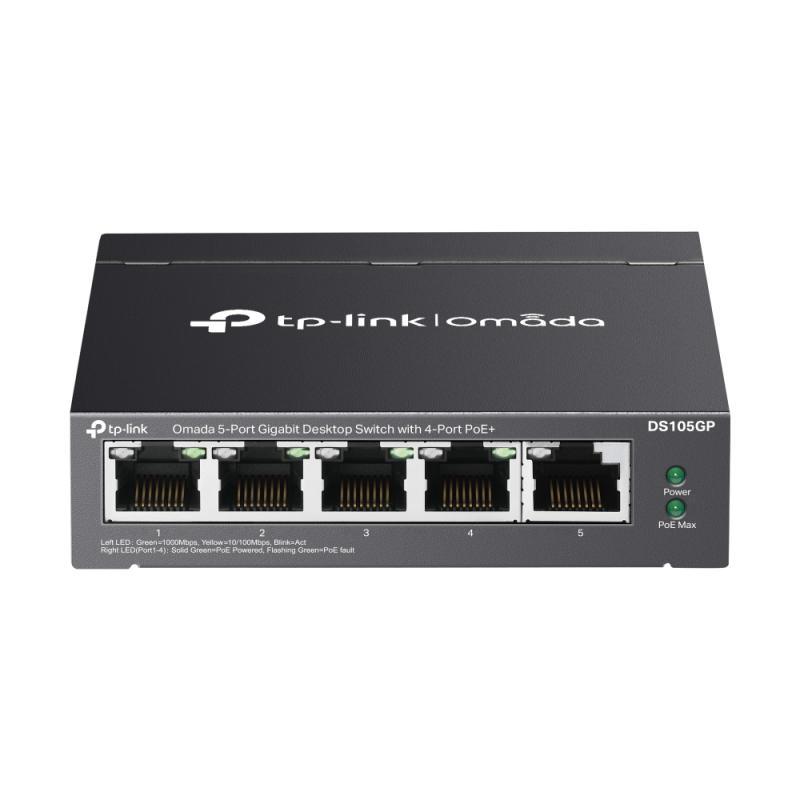 Omada 5-Port Gigabit Desktop Switch with  4-Port PoE+ PORT: 4× Gigabit PoE+ Ports, 1× Gigabit Non-PoE Port SPEC: 802.3af/at, 65 W PoE Power, Desktop Steel Case FEATURE: Plug and Play