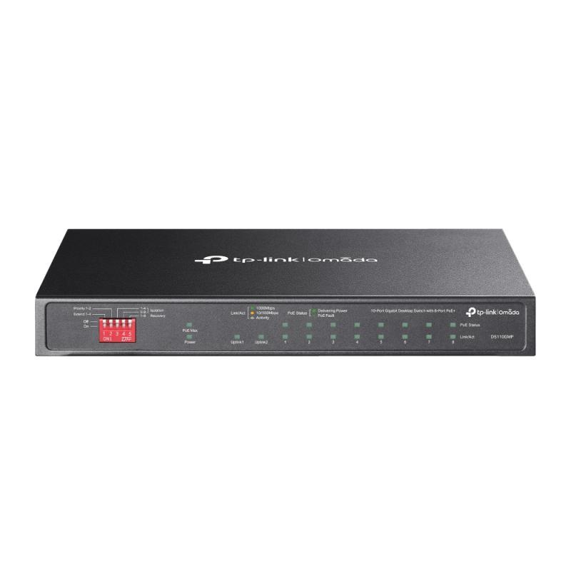 Omada 10-Port Gigabit Desktop Switch with 8-Port PoE+ PORT: 8× Gigabit PoE+ Ports, 2x Gigabit Non-PoE Ports, 1× Combo Gigabit SFP Slot SPEC: 802.3at/af, 123 W PoE Power,  Desktop Steel Case FEATURE: Extend Mode for 250m PoE Transmitting, Priority Mode for