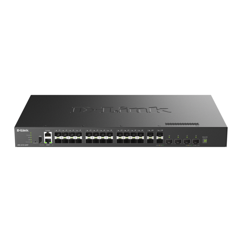 D-Link Switch L3 Managed 32 porturi DXS-3410-32SY, Dimensiuni:441.0 x 250 x 44.0 mm , Capacitate Switch: 760Gbps, 1 x USB 2.0 T, 1 x RJ-45 Console port, 1 x RJ-45 Management port, 1 x USB 2.0 port, 28 x 10G SFP+ ports, 4 x 10/25G SFP28 ports, 3 ventilatoa