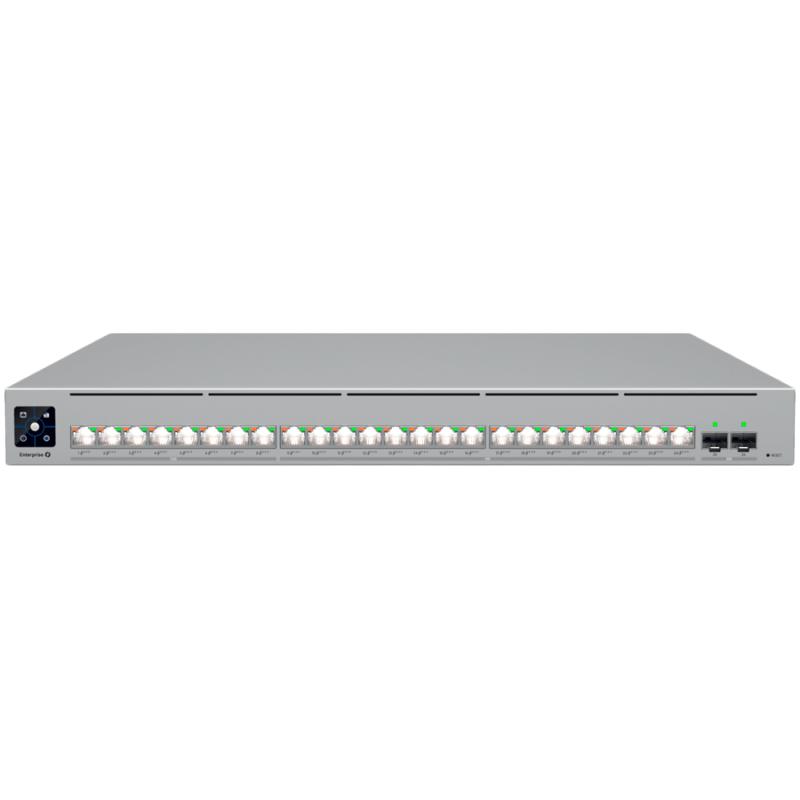 Ubiquiti network switch ECS-24-PoE-EU Enterprise-grade 24-port, Layer 3 Etherlighting PoE+++ switch with high-capacity 10 GbE RJ45 and 25G SFP28 connections for high availability system design, (16) 10 GbE, (8) 2.5 GbE ports, all PoE+++ (90W capable,