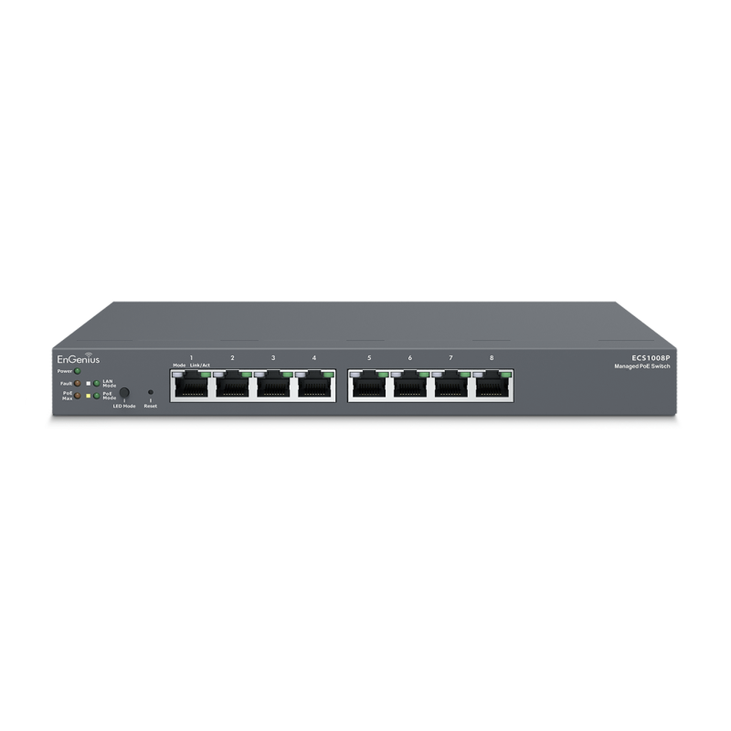 EnGenius Managed / stand-alone Desktop 8-port 55W GbE  Switch (PoE) 8-port GbE PoE.af 55W L2+ DT Cloud Management Switch