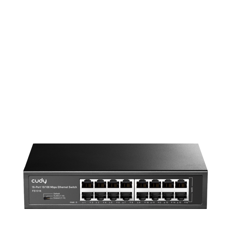 CUDY 16-Port 10/100 Mbps Switch, 16 10/100 Mbps RJ45 Ports, Switch/VLAN/Extend working mode DIP switch, Rack-mountable Steel Case, Power Saving, Plug & Play, Rack-Mount kits included