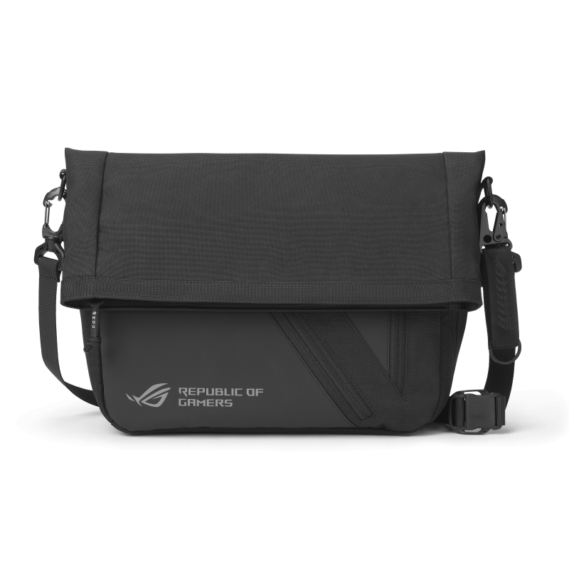 Geantă ROG Archer Messenger 14 (90XB07C0-BME000), compatibil laptop 14″, design 10-în-1 cu compartiment principal căptușit pentru laptop, buzunare interne pentru accesorii, zonă frontală cu acces rapid, organizator intern, material rezistent la uzură, dim