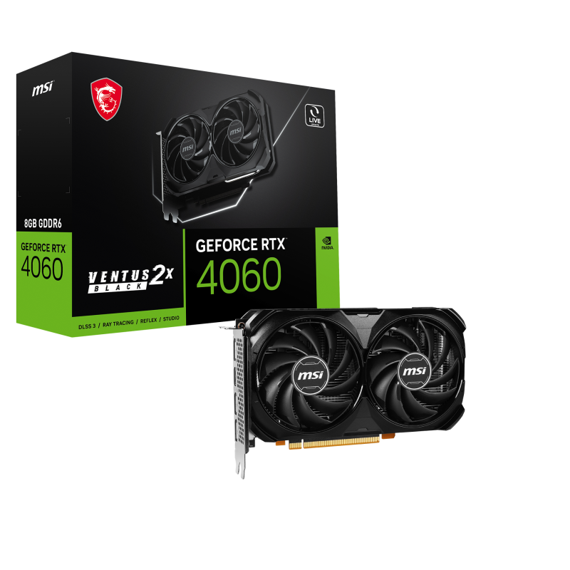 Placa Video MSI GEFORCE RTX 4060 VENTUS 2X BLACK OC 8GB GDDR6 128 bit, 3x DP 1x HDMI