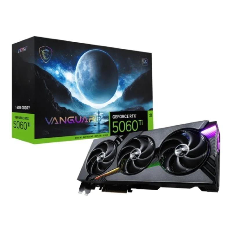 Placă video MSI GeForce RTX 5060 Ti 16G VANGUARD SOC, GPU NVIDIA Ada Lovelace, 16 GB GDDR7 128-bit, interfață PCI Express 5.0 x16, frecvență boost ~2700 MHz, ieșiri 3×DisplayPort 2.1 + 1×HDMI 2.1