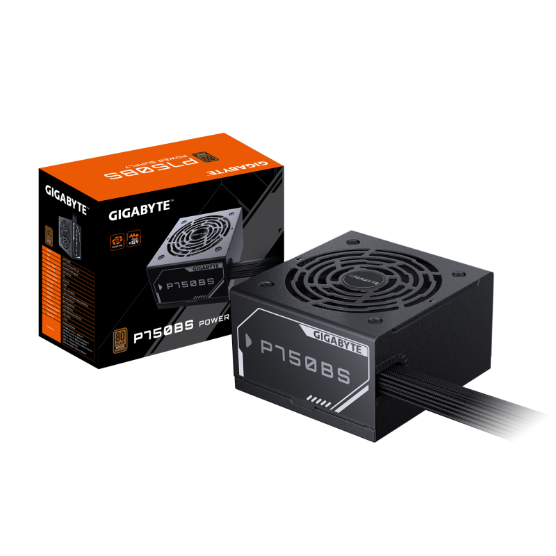 GIGABYTE P750BS. Total power: 750 W, AC input voltage: 200 - 240 V, AC input frequency: 50/60 Hz. Motherboard power connector: 20+4 pin ATX, Motherboard power cable length: 60 cm, SATA power cable length: 150,500 mm. Purpose: PC, Power supply unit (PSU) f