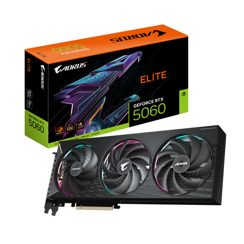 Placa Video GIGABYTE AORUS GEFORCE RTX 5060 ELITE 8GB GDDR7 128 bit, PCIE 5.0, 3x DP 1x HDMI