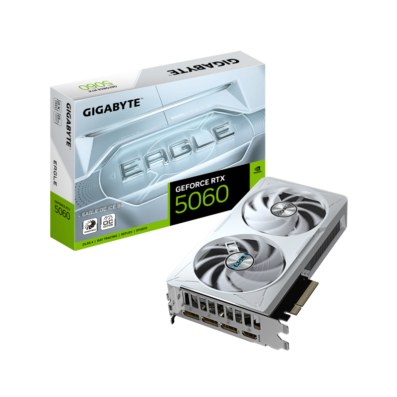 Placa Video GIGABYTE GEFORCE RTX 5060 EAGLE OC ICE 8GB GDDR7 128 bit, PCIE 5.0, 3x DP 1x HDMI