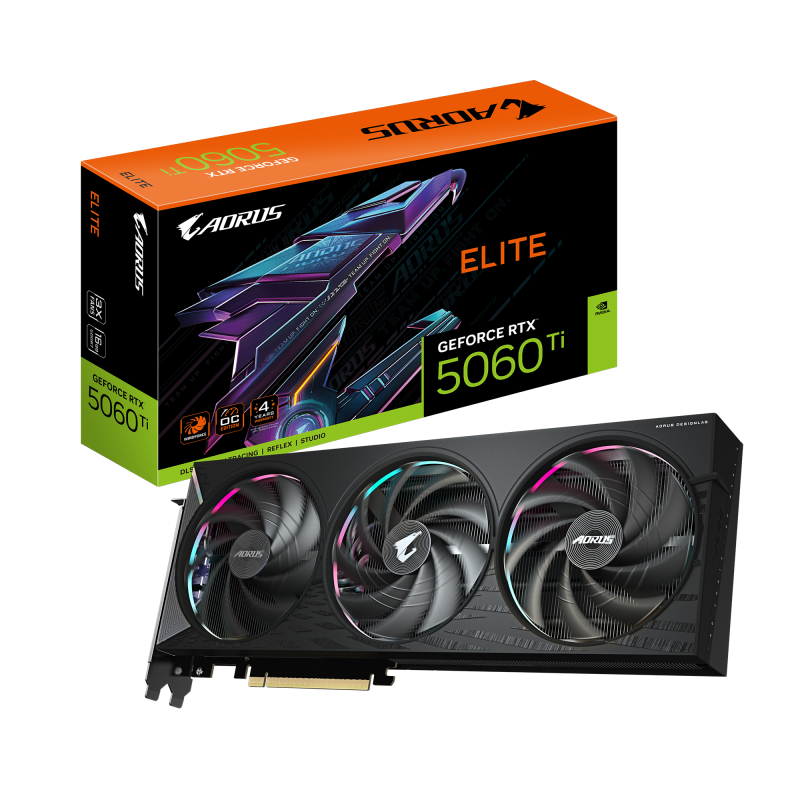 Placa Video GIGABYTE AORUS GEFORCE RTX 5060 TI ELITE 16GB GDDR7 128 bit, PCIE 5.0, 3x DP 1x HDMI