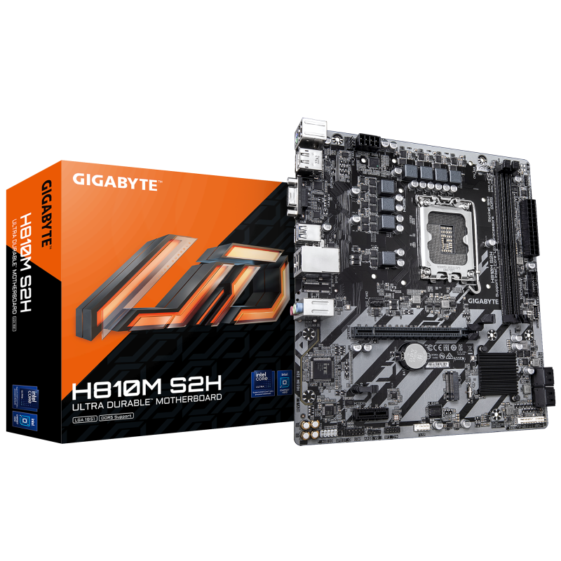 Placa de Baza GIGABYTE H810M S2H LGA1851, 2x DDR5, 1x HDMI 1x DP 1x D- Sub, 1x PCIE 4.0 x16 1x PCIE 3.0 x1, 1x M.2, 4x SATA 6GB/s, mATX