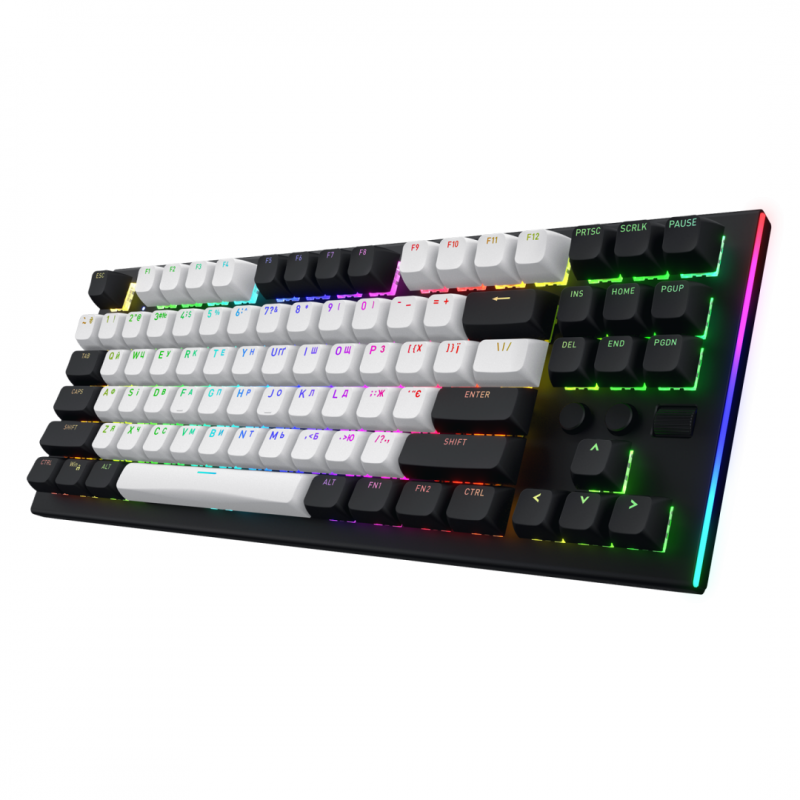 Tastatura mecanica cu fir Hator Gravity TKL conectivitate USB, polling rate 1000Hz, iluminare RGB cu functia de a customiza fiecare tasta individual, tip switch HATOR Aurum Orange Linear rev.2.0, durata de viata switch 70M de clickuri, material taste ABS,