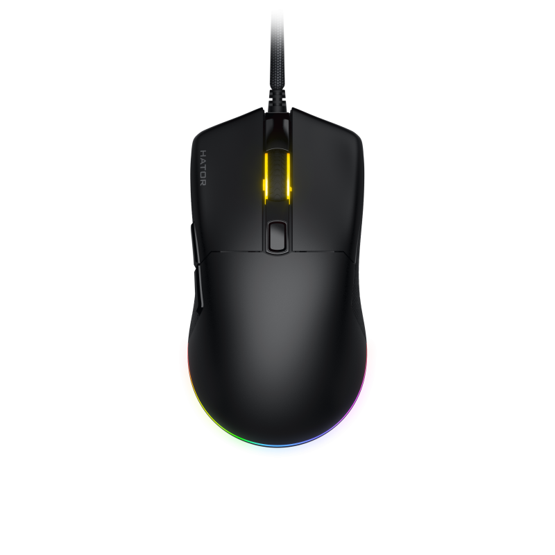 Mouse gaming cu fir Hator Pulsar 3, conectivitate USB, polling rate pana la 1000Hz, senzor Optical PixArt PMW 3311, rezolutie maxima 12000 DPI, switch HATOR® Optical 100M, iluminare RGB 16.8M culori, side switch Kailh 3M, negru