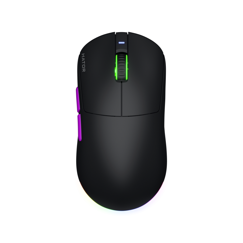Mouse wireless Hator Quasar 3 ULTRA 8K, conectivitate 2.4GHz, bluetooth 5.4 si USB, polling rate pana la 8000Hz, senzor PixArt 3395, rezolutie maxima 30000 DPI, capacitate baterie 500 mAh, durata de viata baterie in modul wireless pana la 52 ore, timp inc