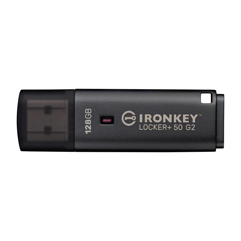 Kingston Technology IronKey Locker+ 50 G2. Capacity: 128 GB, Device interface: USB Type-A, USB version: 3.2 Gen 1 (3.1 Gen 1), Read speed: 145 MB/s, Write speed: 115 MB/s. Form factor: Cap. Weight: 22.94 g. Product colour: Black